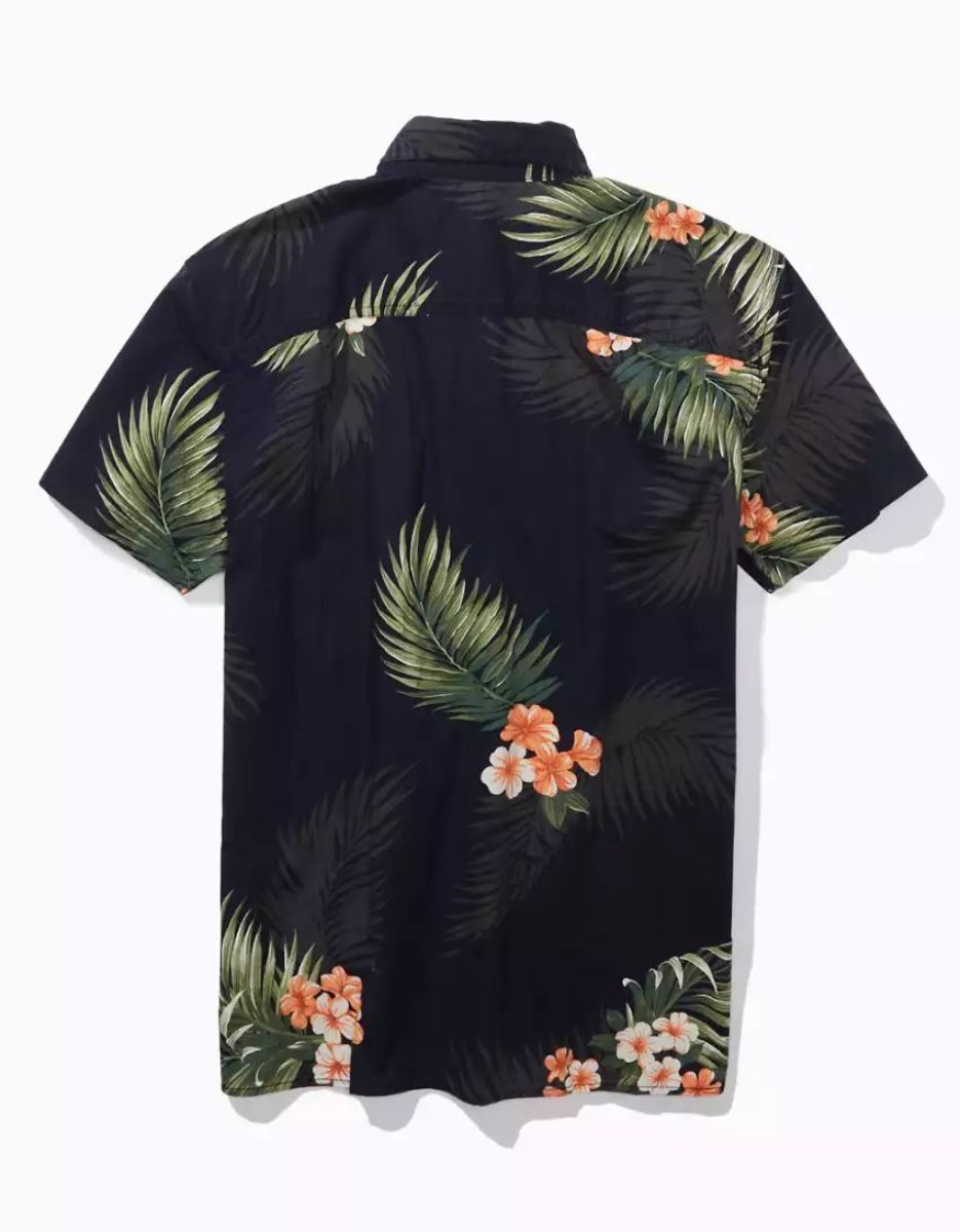 Hauts Flanelle American Eagle AE Tropical Button-Up Resort Shirt Noir Homme | LXV-07653146